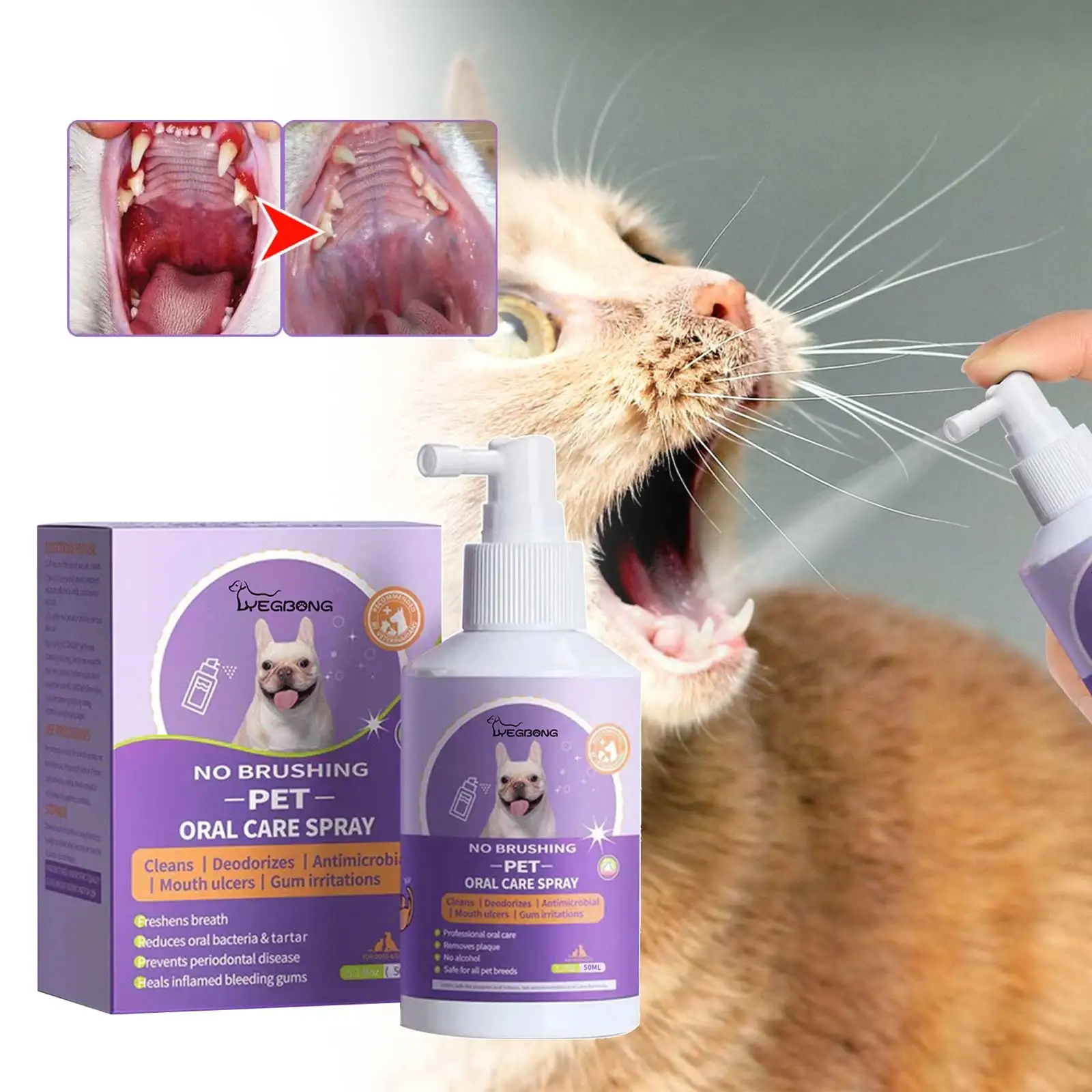 

Pet Teeth Cleaner Spray Breath Freshener Remove Bad Breath Deodorization Prevent Calculus Dogs Cats Oral Cleanse Care Spray 50ml