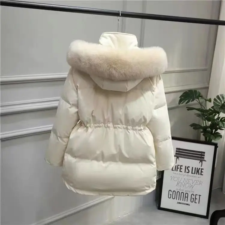 Hooded Down Jacket Women Parkas White Down Coats 2022 Jacket for Women Fur Collar Coat Women's Winter Coats Black Warm Long Coat