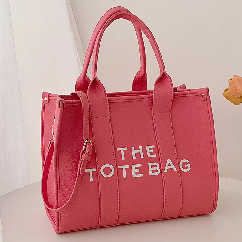 

Women's Pink Large Tote Bag Pu Leather Top Handle Sweethearts Leisure Shopper Handbag Letter Print Female Original Shoulder Bags