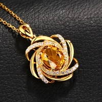 new temperament european and american style fashion pendant gold silver citrine sapphire necklace full of diamond flower pendant