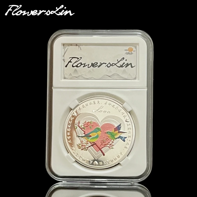 

Акриловая квадратная коробка FlowersLin в упаковке, красная фреза Leiothrix, счастливая любовь, памятная монета, романтическая навсегда, подарок на день Святого Валентина