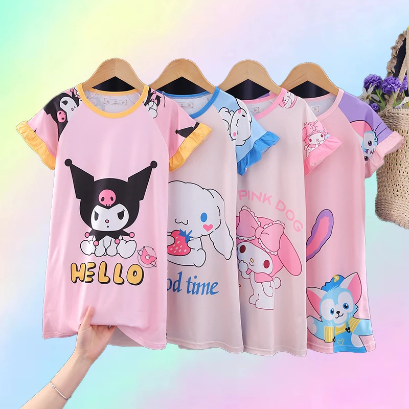 

Kawaii Sanrios детская Ночная рубашка аниме Mymelody Kuromi Cinnamoroll Мультяшные пижамы летнее платье с коротким рукавом Домашняя одежда подарок для девочек