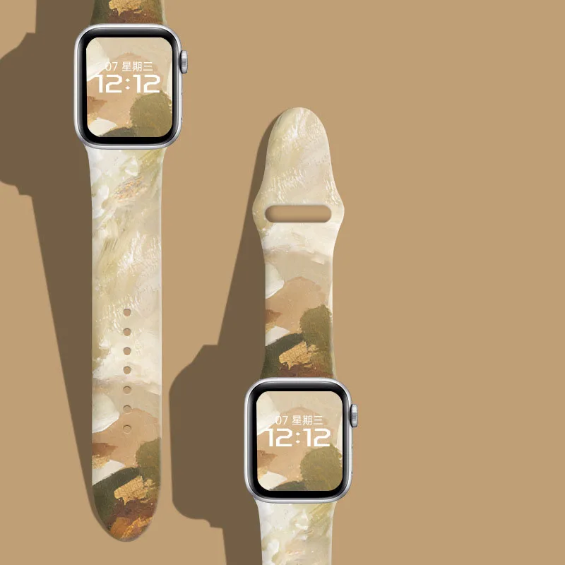 

Printed Strap for Apple watch Ultra band 49mm 44mm 40mm 45/41mm 42mm 38mm 44 mm silicone bracelet iWatch series 8 7 6 3 se Strap