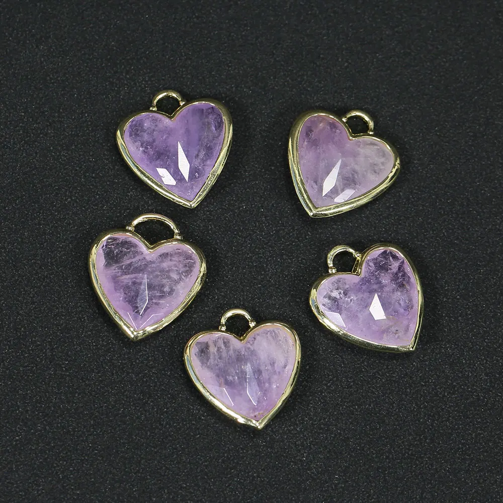 

5Pcs Natural Light Purple Amethyst Quartz Faceted Hearts Shape Pendant Charms For Necklace Earrings Jewelry Making DIY