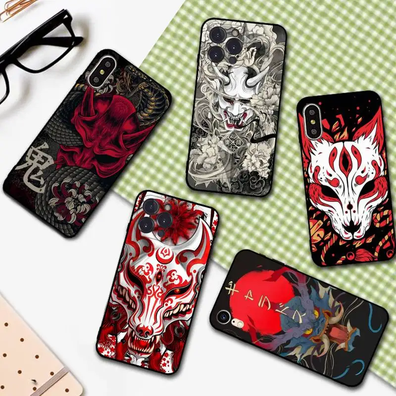 

YNDFCNB Samurai Oni Mask Phone Case Silicone Soft for iphone 14 13 12 11 Pro Mini XS MAX 8 7 6 Plus X XS XR Cover