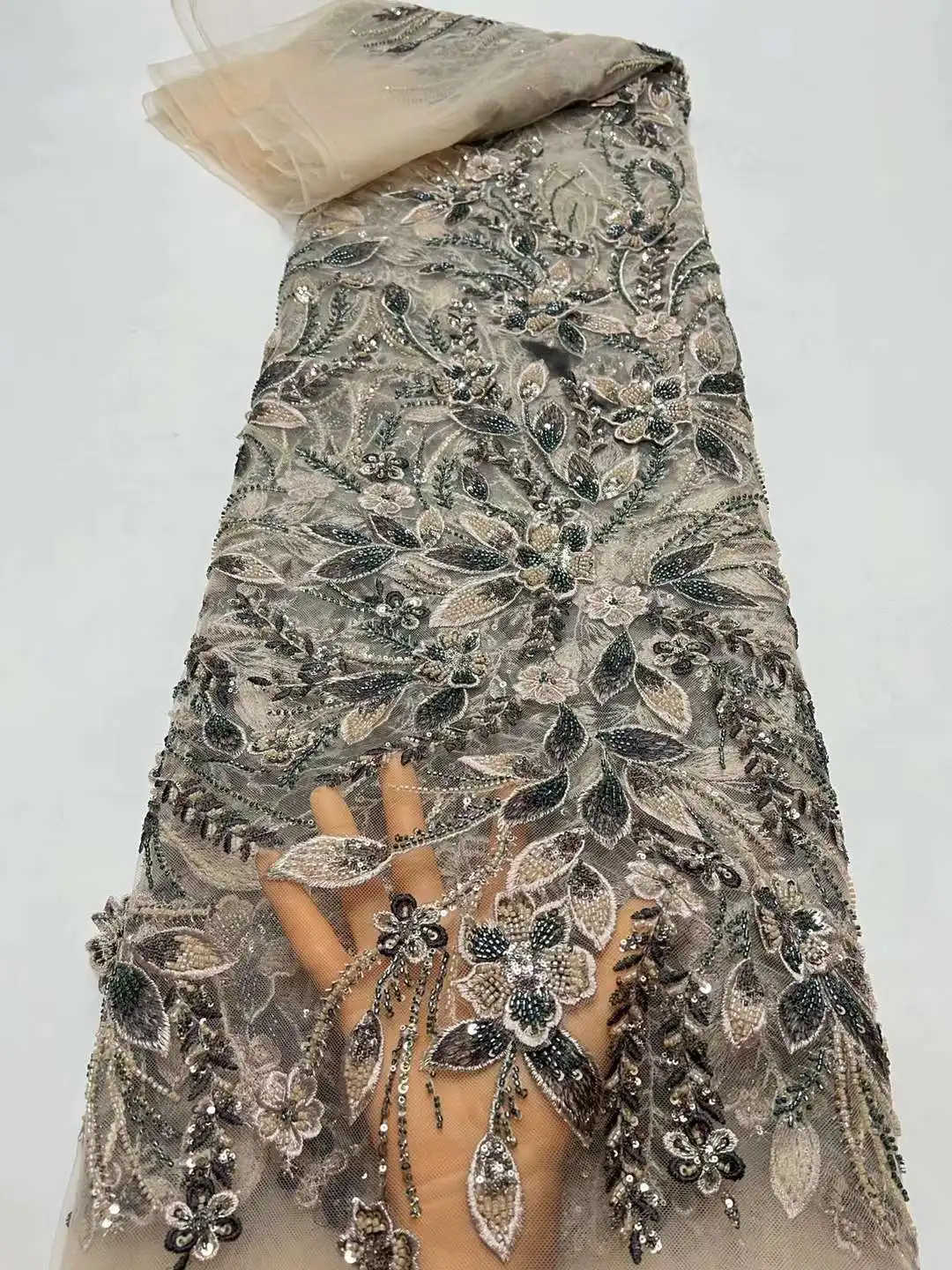 2024 африканская французская 3D кружевная ткань ручной работы из бисера вышивка