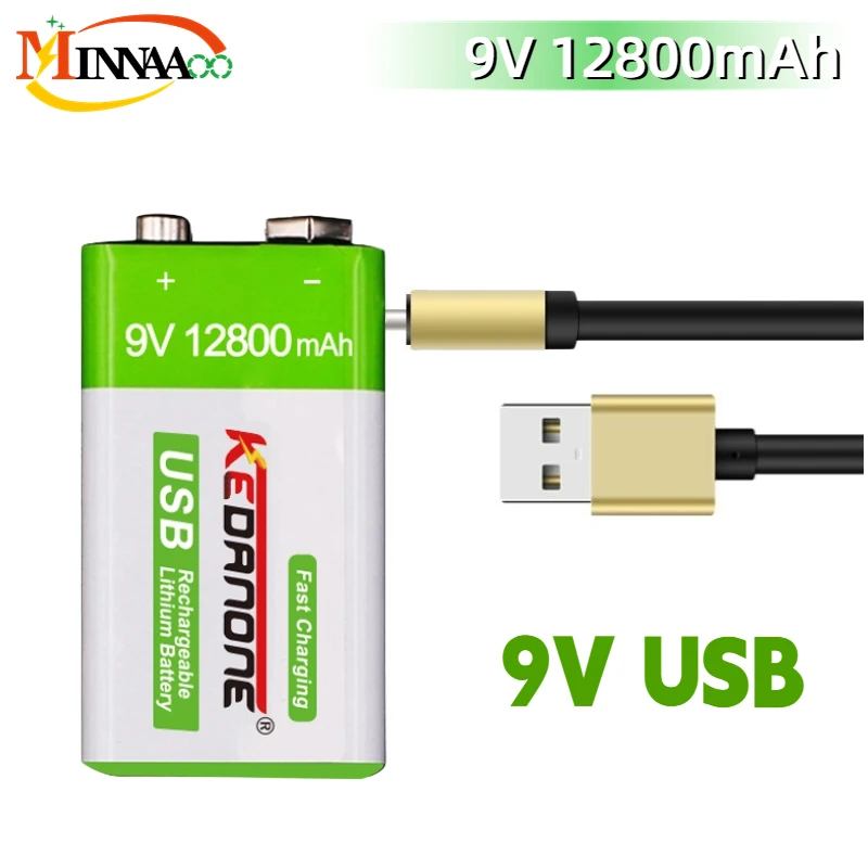 

New 9V Rechargeable Battery 12800mAh 6F22 Micro USB 9v Li-ion Lithium Batteries for Multimeter Microphone Toy Remote Control KTV