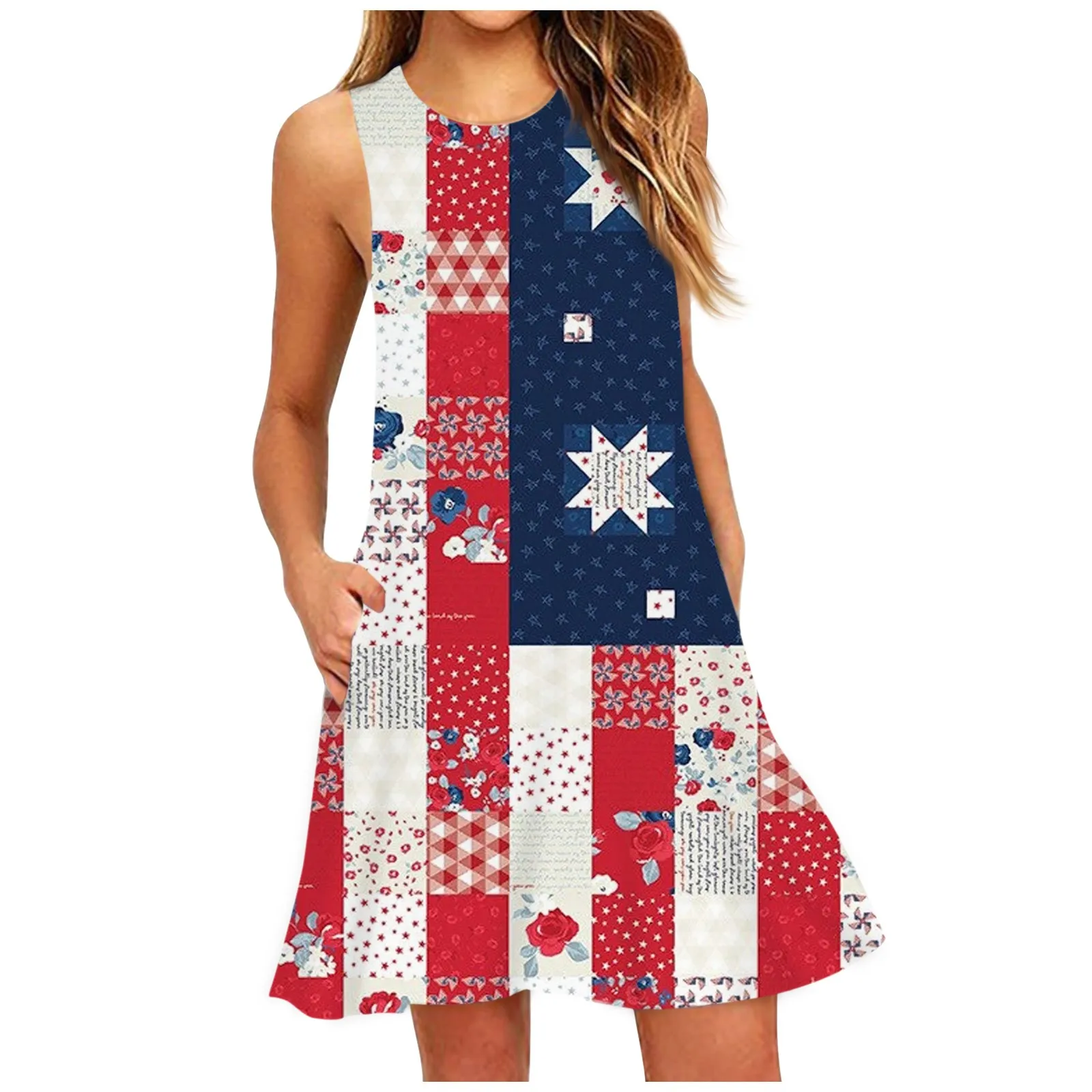

Summer Dresses For Women Beach Cover Up Tshirt Independence Day Print Sundress Casual Sleeveless Short Dresses Tank Dress Summer