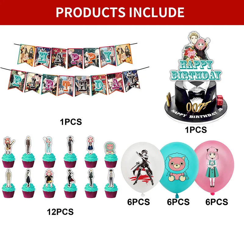 Pаспродажа Набор воздушных шаров для вечеринки в стиле аниме «шпион» X FAMILY Anya Yor, милые декоративные баннеры, вставки для торта, товары для украшения сва... Цена Набор воздушных шаров для вечеринки в стиле аниме «шпион» X FAMILY Anya Yor, милые декоративные баннеры, вставки для торта, товары для украшения сва...