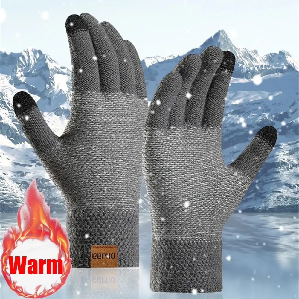 

Перчатки мужские зимние для сенсорного экрана, толстые вязаные митенки из искусственного кашемира, Нескользящие повседневные, для взрослых, шерстяные варежки