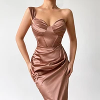 elegant women evening maxi satin dress 2022 new summer sexy one shoulder draped celebrity fashion club party dress outfits