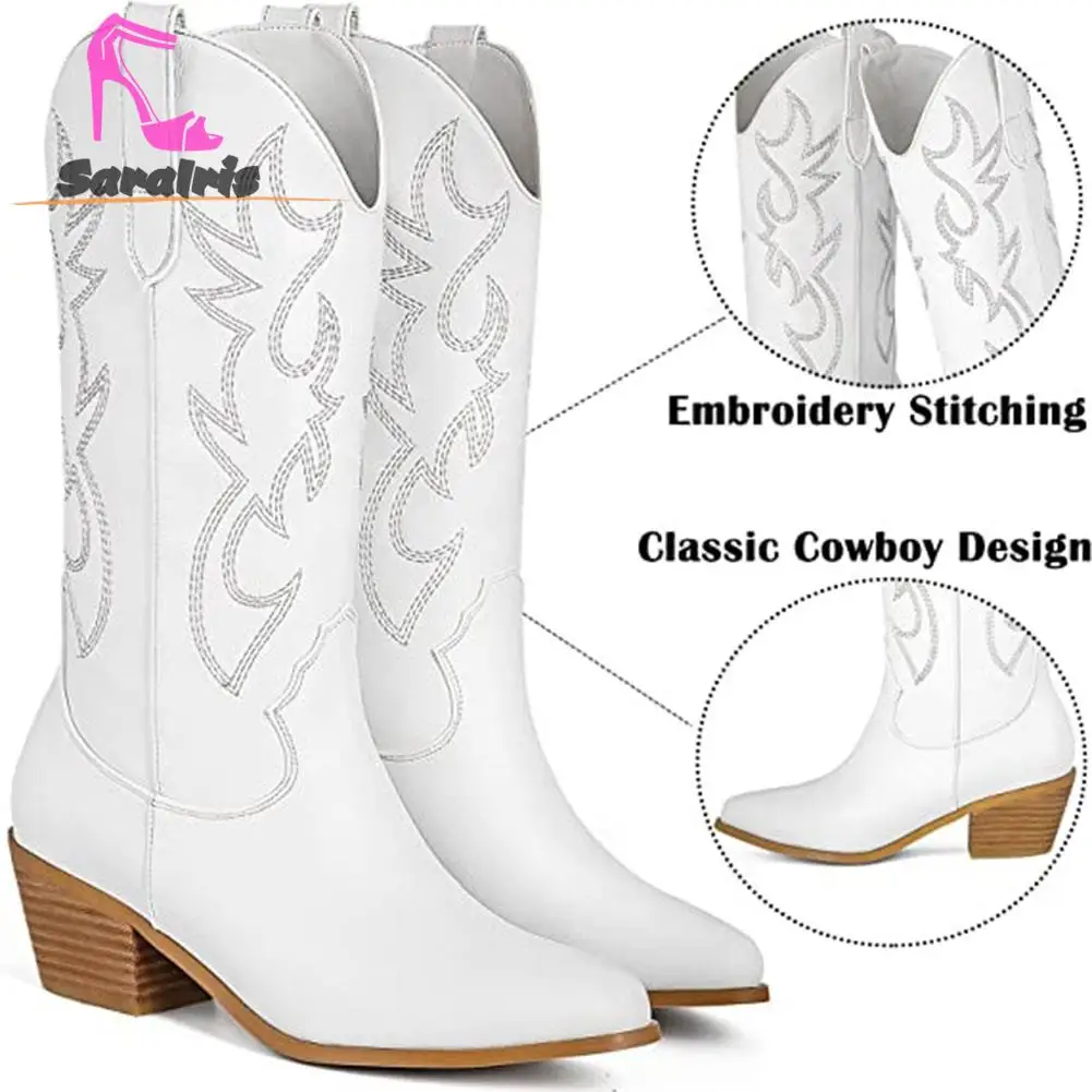 Vintage Style Women Boots For Women  2023 Hot Fashion Thick Heels Mid Calf Boots Embroidery Elegant Short Boots Comfy Walking