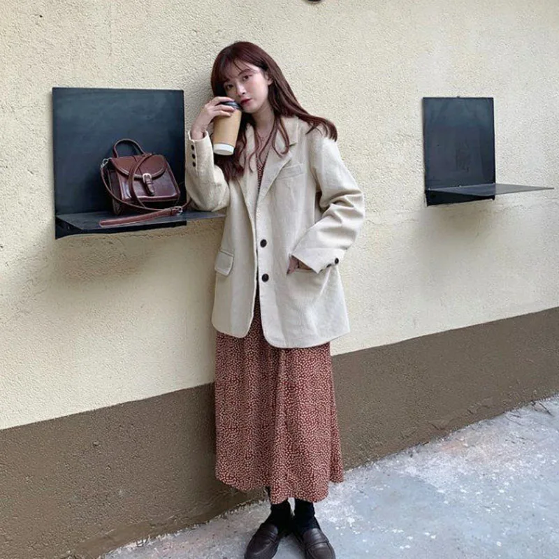 Lucyever Женская винтажная Вельветовая куртка 2022 осень зима Повседневный свободный