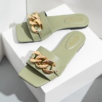 summer women slippers causal ladies square toe flat outdoor slides fashion metal decoration female shoes open toe lady shoes