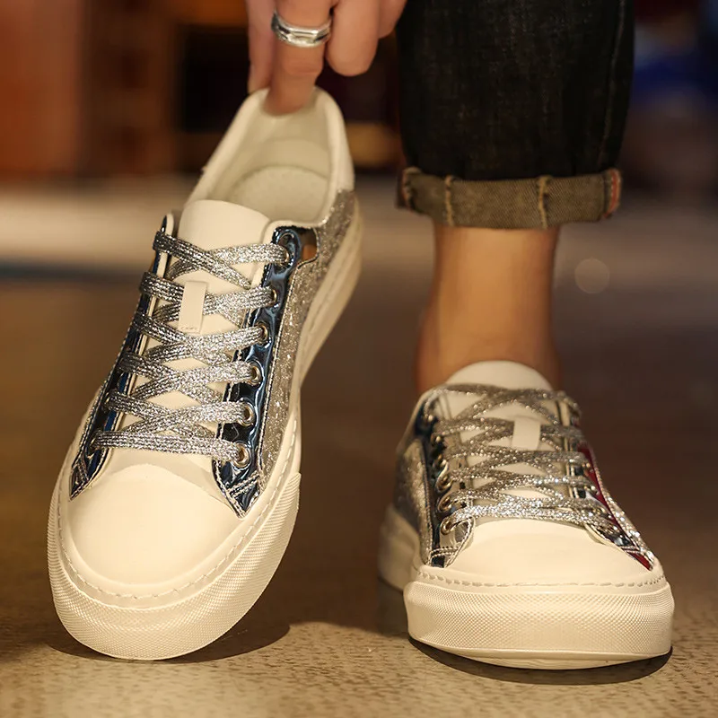 Fashion Golden Men's Sneakers Brand Shoes Glitter Leather Low-cut Designer Shoes Skate Luxury Sneakers for Men Zapatillas Hombre