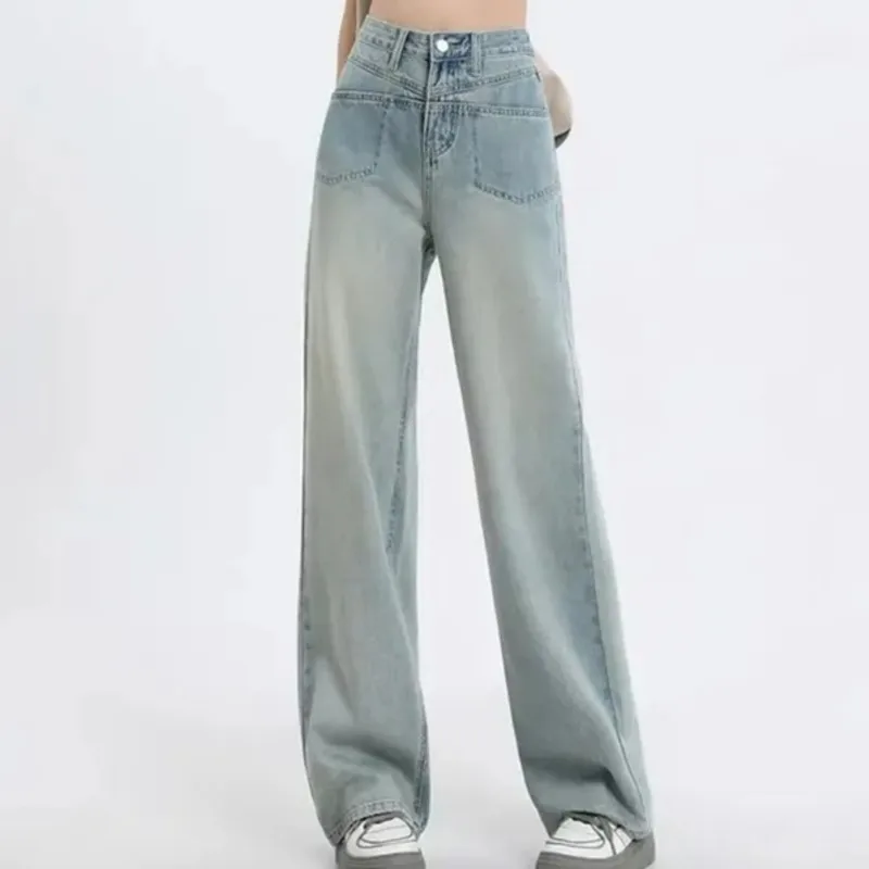 Женские Светло-голубые Джинсы В Стиле Хип-хоп С Высокой Талией Свободные Прямые