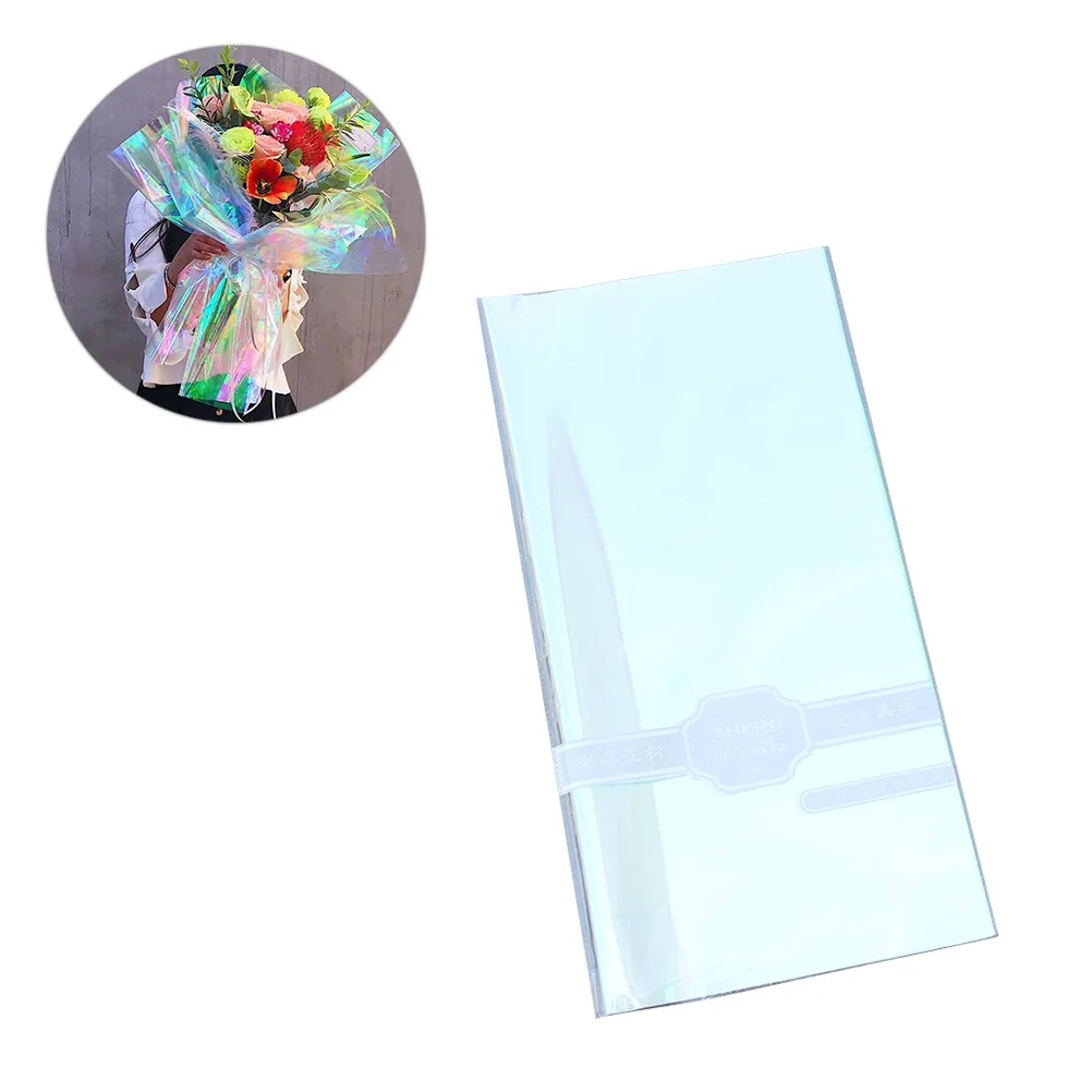 

Paper Wrapping Cellophane Iridescent Film Gift Wrap Flower Packaging Roll Decorative Packing Clear Glossy Rainbow Sheetspresent