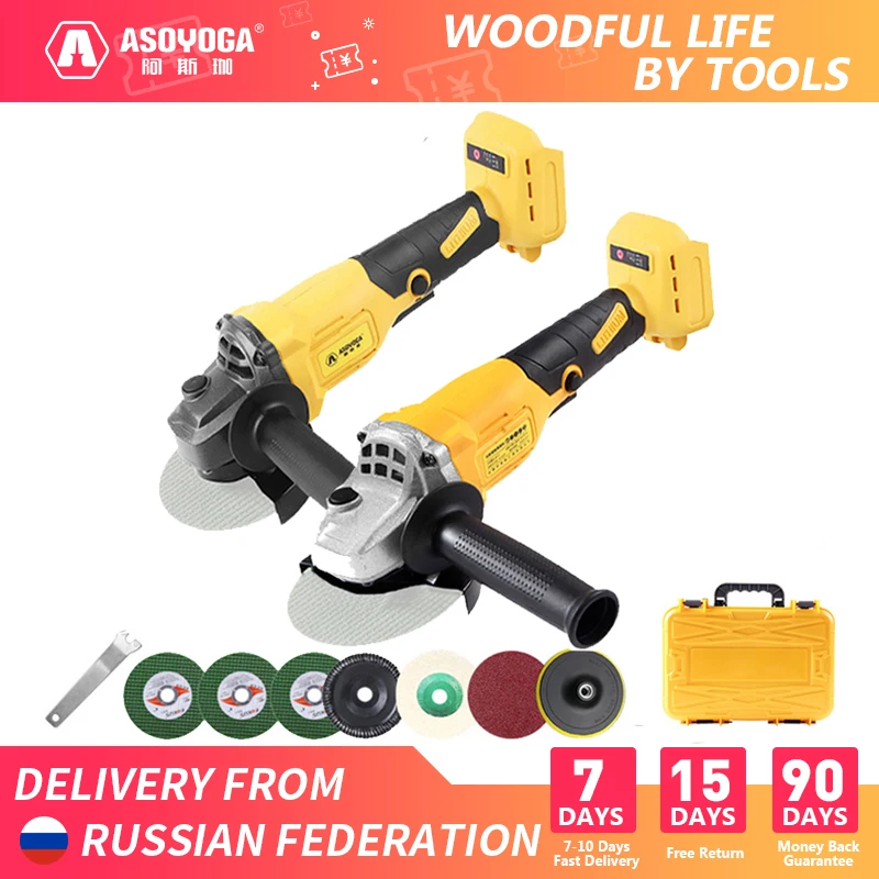 

ASOYOGA Electric Cordless Angle Grinder Kit Rechargeable Wood Grinder DIY Kit Compatible with Makita 21V Battery 100mm/125mm