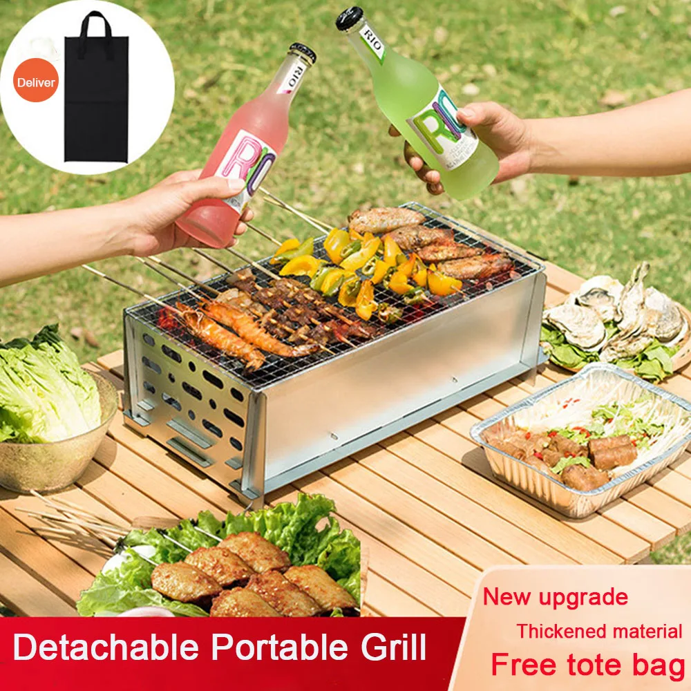 

Портативный складной гриль для барбекю, плита, уличный мультиинструмент, деревянная плита, компактный гриль для барбекю из нержавеющей ста...