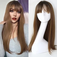 sivir synthetic wigs for women long straight with bangs brown colors hair high temperature fiber cosplaydailyparty