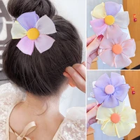 novelty organza flowers elastic hair bands for kid hair circle girl floral hair ring rope rubber holder ponytail tie accessories
