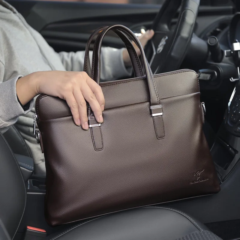 Leather Laptop 15 Inch Briefcases For Men Designer Documents Business Tote Handbag Shoulder Square Side Crossbody Bag Portfolio