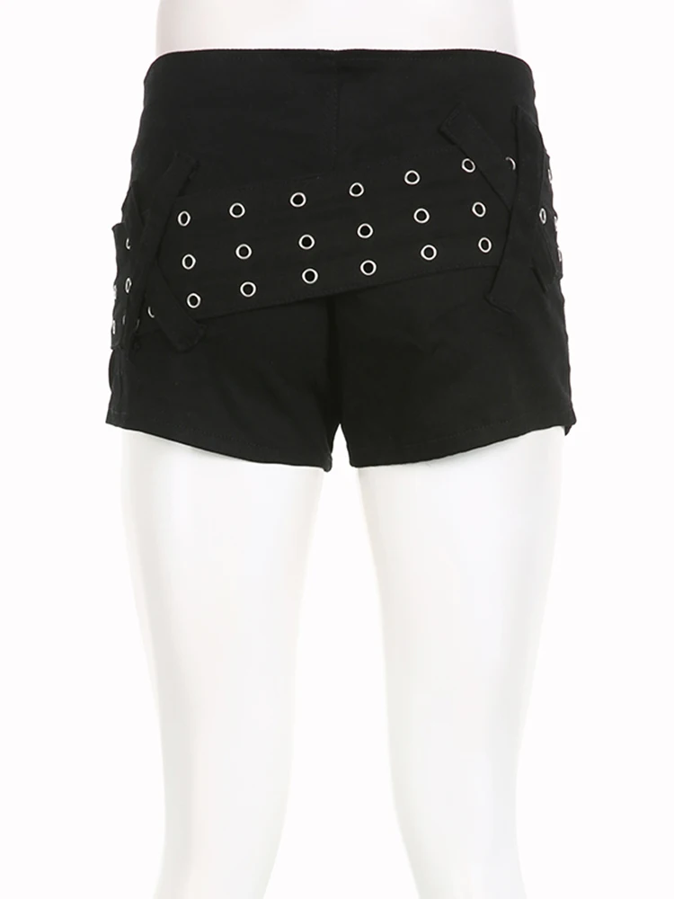 Gothic Low Waisted Y2K Shorts kinny 90s Bottoms with Belt for Women Streetwear SAesthetic Sexy Bodycon Black Cloth