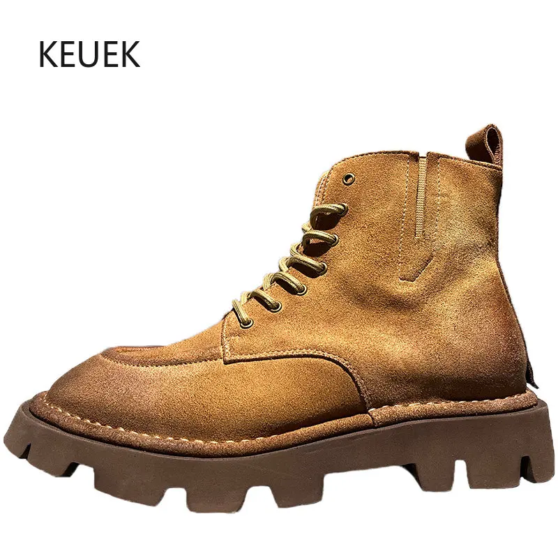 

New British Style Genuine Leather Motorcycle Boots Men Shoes Thick Sole Work Cowboy Chelsea Desert Outdoor Ankle Boots Male 5C