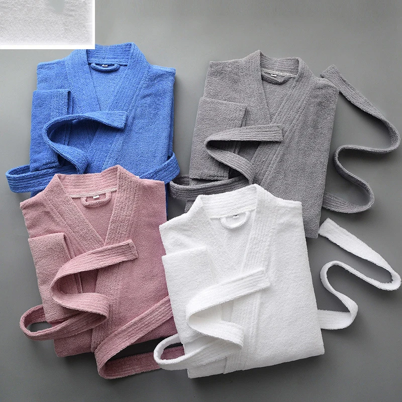 Women's Terry Bathrobe Long Sleeve 100% Cotton Ladies V Neck Kimono With Sashes Towel Robe Autumn Winter Dressing Gown Female