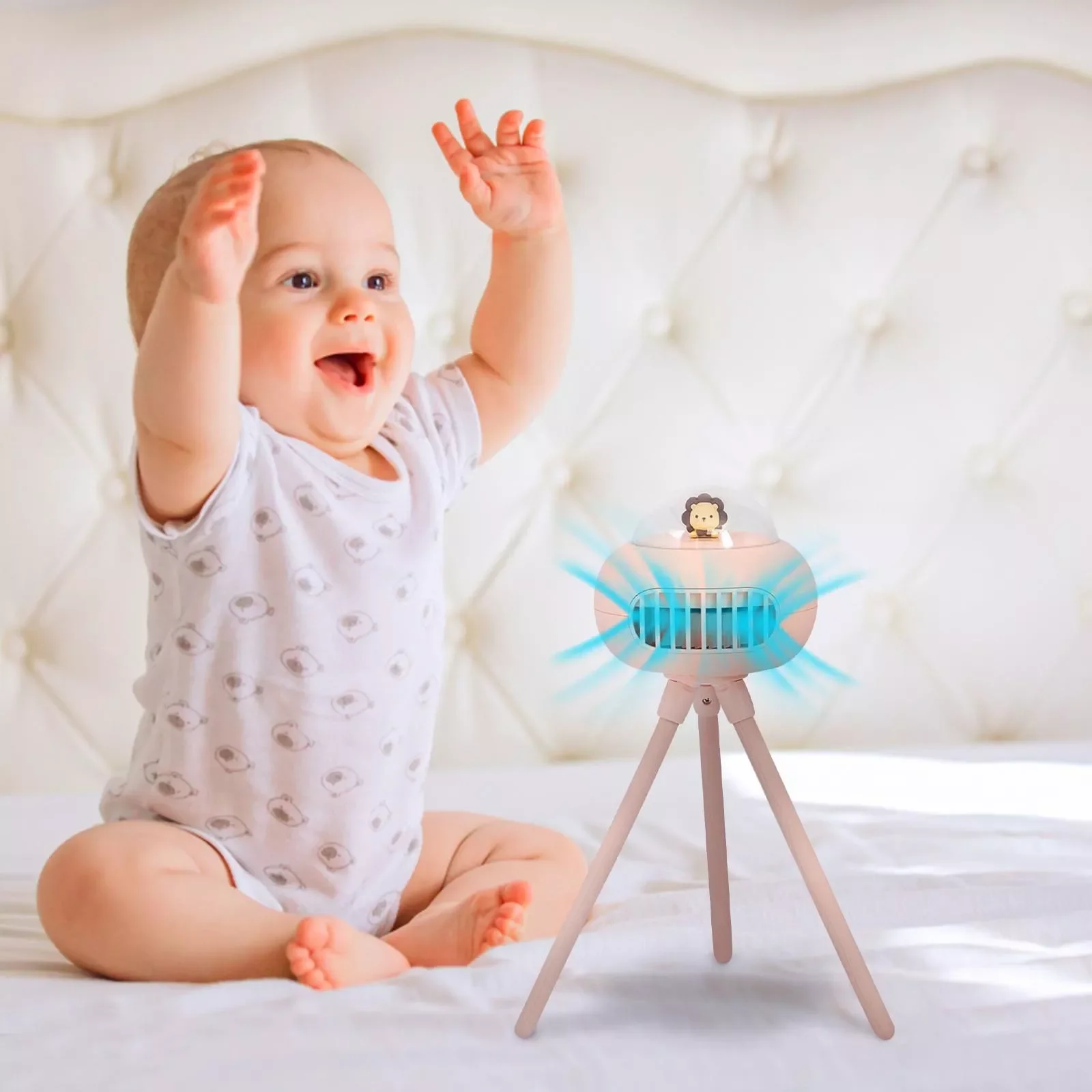 

Stroller Fan Cooler Clip for Baby Rechargeable Hand Fan with Head Shaking Desktop Table USB Portable Fan House Kitchen
