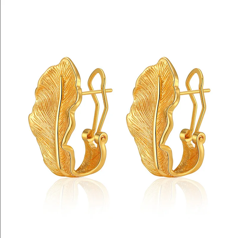 

Leaves brushed retro Earring Party Girls 18K Gold Plated Brass Earrings Fashion Jewelry Halloween Women