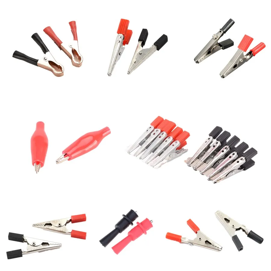 

Металлический зажим типа крокодил, электрические зажимы типа крокодил для тестирования зонда, черный и красный с пластиковой загрузкой, 10 с...