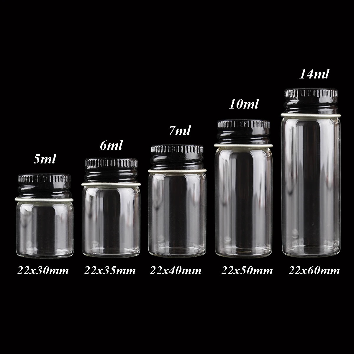 

Sizes Wedding With 22mm Bottles Jars Glass Pieces Aluminium 48 Black 5 Gift U-pick Small Glass Craft Diameter Caps 5-14ml