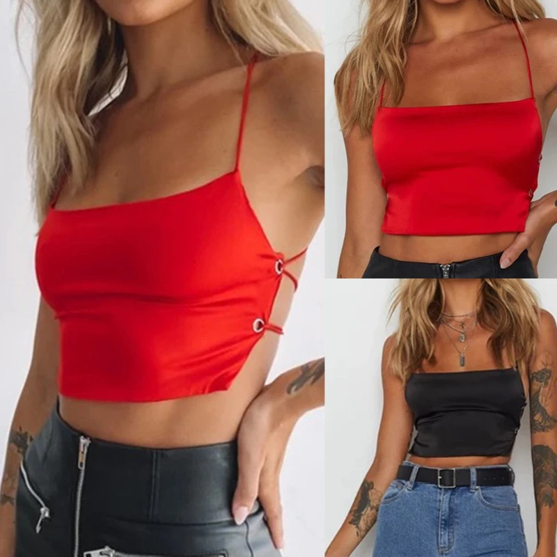 

Женские укороченные топы, Атласный топ на бретельках с открытыми плечами и открытой спиной, женский топ с запахом на лямках, весна-лето 2022