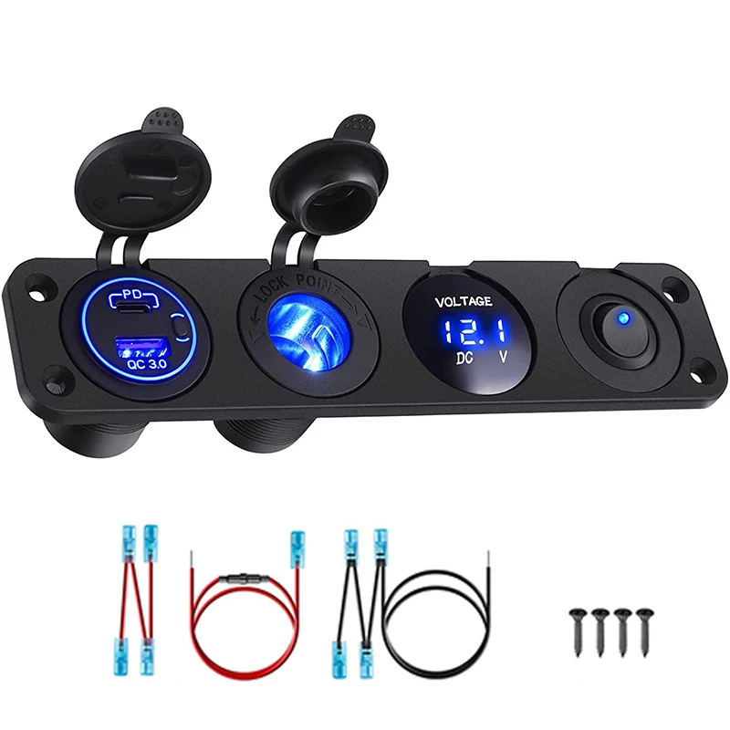 4 в 1 панель PD QC3.0 USB Автомобильное зарядное устройство светодиодный вольтметр