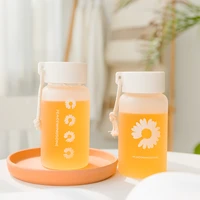 550ml smal daisy plastic water bottle bpa free creative frosted portable rope travel water bottle handy cup drink bottle