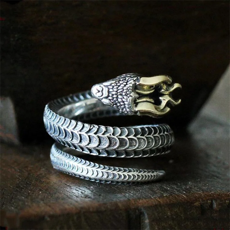 2023 New Horn Snake Ring For Men Vintage Punk Wrapped Dragon Open Viking National Jewelry Rider Rock Accessories Couple  Gift