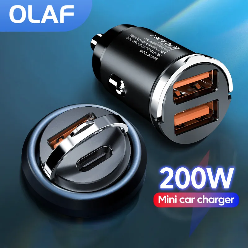Olaf 200W Mini USB Car Charger USB C Car Phone Fast Charger Charging Adapter for iPhone13 12 Xiaomi Huawei P40 Samsung PD+QC3.0