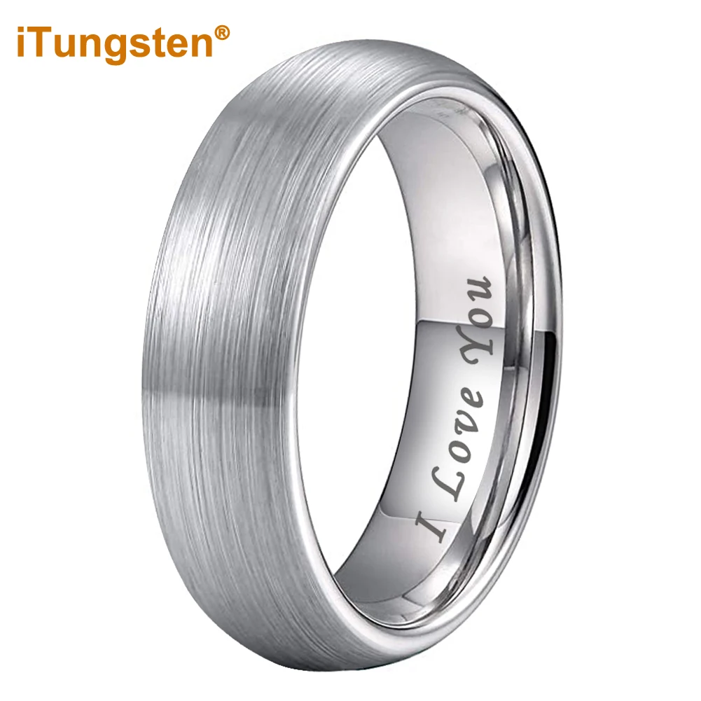 

iTungsten 6mm 8mm Tungsten Carbide Ring Men Women Engagement Wedding Band Fashion Jewelry Domed I Love You Engraved Comfort Fit