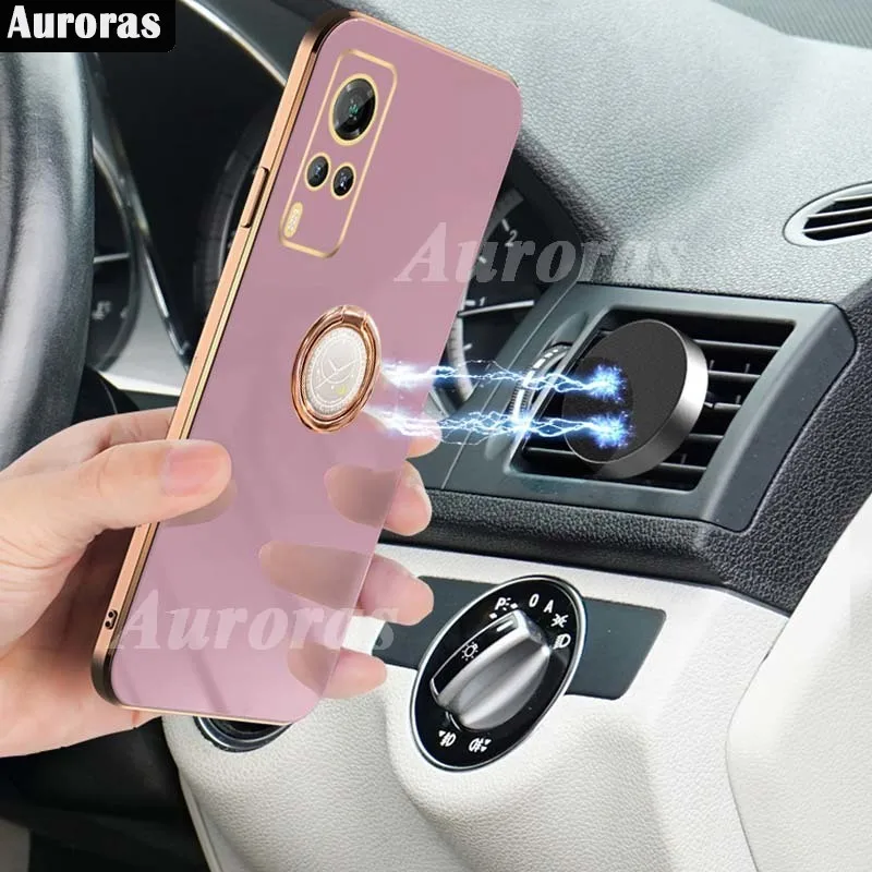 Auroras для VIVO Y03 Y18 4G Y18S чехол с кольцом однотонная Гальваническая силиконовая