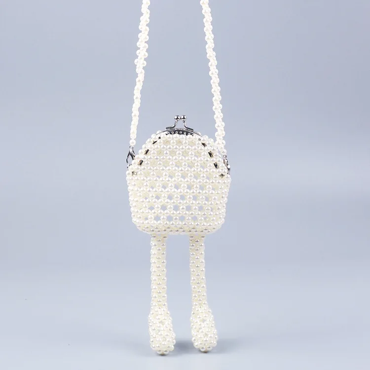 Designed Custom Fancy Beaded Hand-made Pearl Bucket-type Handbag Small Clutch Hollow Out Round Pearls Beach Bag