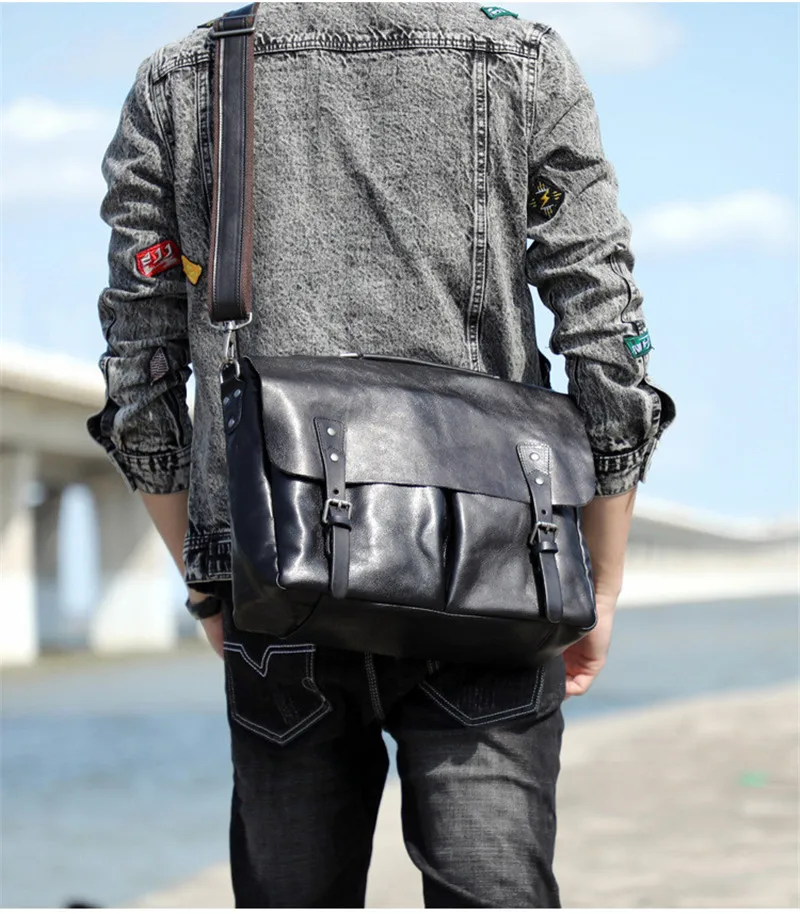 Fashion high-quality genuine leather men's briefcase business natural real cowhide handbag luxury black laptop messenger bags