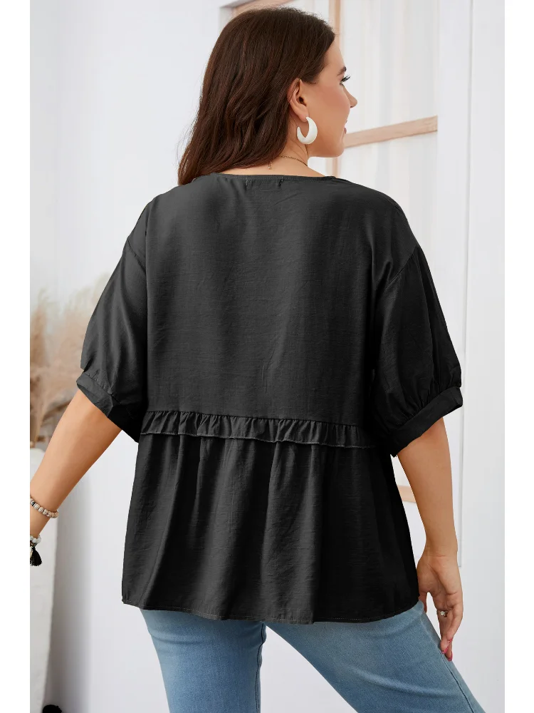 Large Women's Summer Short Sleeve V-Neck Large Shirt Top blusas plus size mujer  roupa plus size feminino