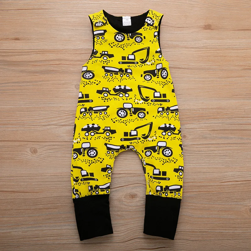 summer cottonbaby boy's excavator printting sleeveless rompers  clothes for toddler boys