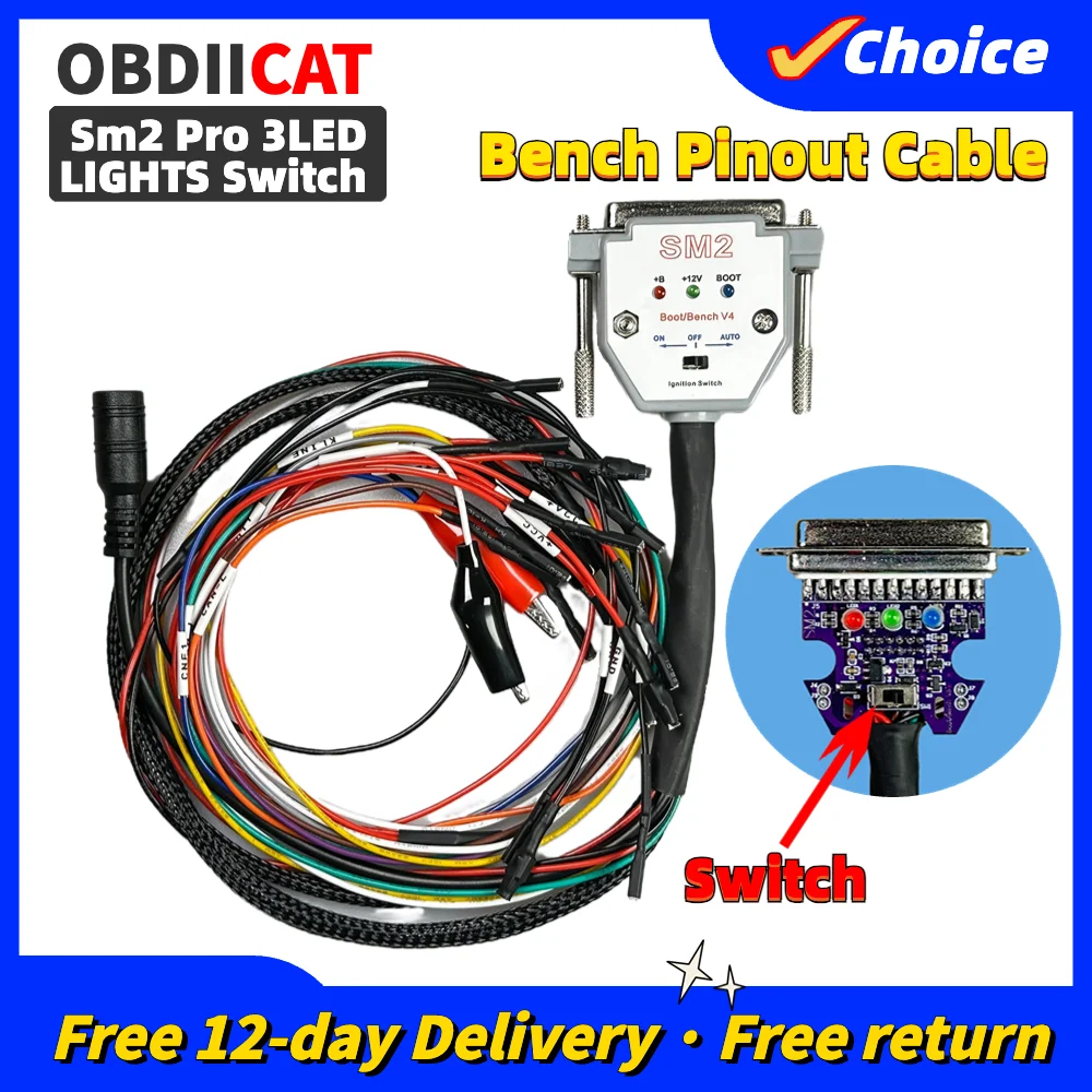 Sm2 Pro 3 светодиодных переключателя скамейка кабель ECU скамейка Pinout кабель для SM2 PRO J2534 VCI чтение и запись ECU BATT VCC KLINE CAN-L CAN