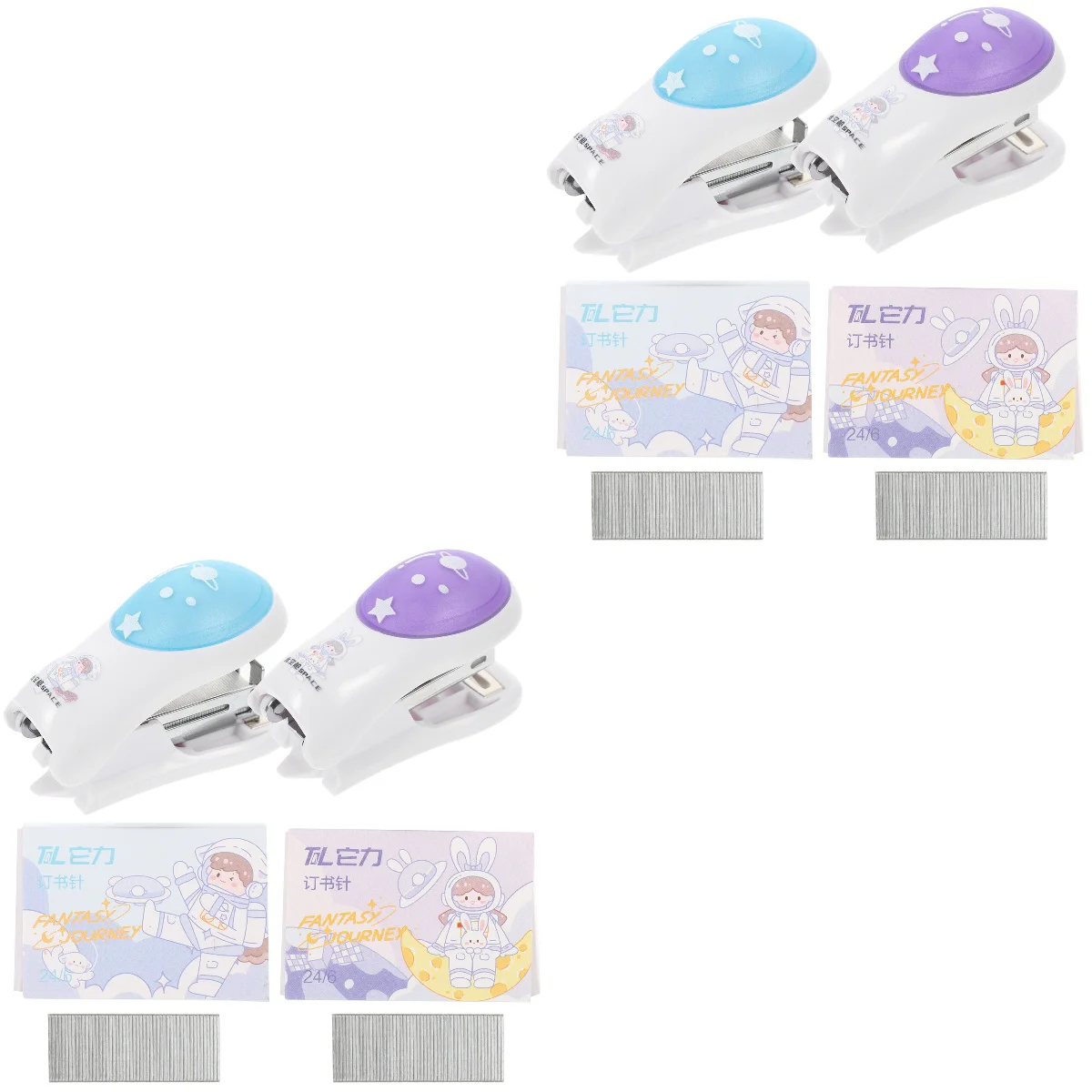 

4 Sets of Students Stapler Stapler File Binding Stapler Mini Stapler Cartoon Astronaut Stapler