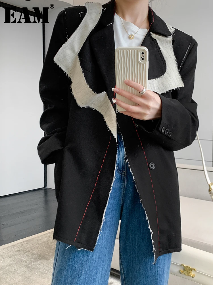 

Женский Повседневный Блейзер EAM, черный свободный приталенный Блейзер с отложным воротником и длинными рукавами, весна-осень 2023, 1DF5045