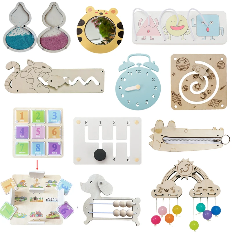 

Baby Montessori Sensory Activity Board Children Busy Board DIY Toys Fine Motor Skill Cognition Toy Wooden Board Accessories