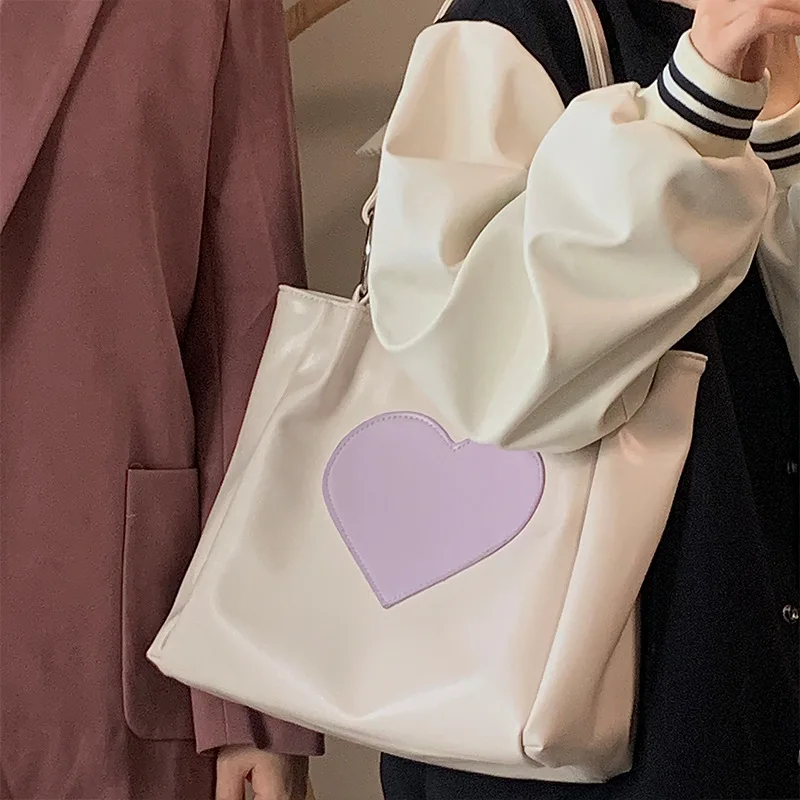 Harajuku Kawaii Shoulder Bag Women Cute Heart Lolita Tote Bag Ladies Y2K Handbags 2023 Big Shopper with Zipper Shopping Bag