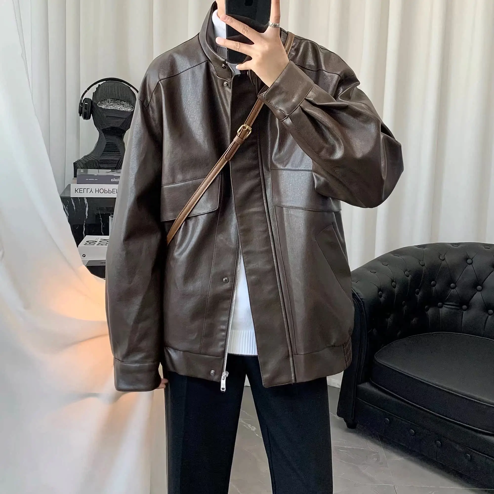 Высококачественная искусственная кожа Pu Shuai Sle кожаное пальто верхняя одежда